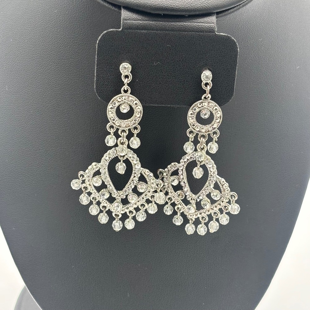 Chandelier Earrings Women OS Silver Rhinestone Crystal Dangle Boho